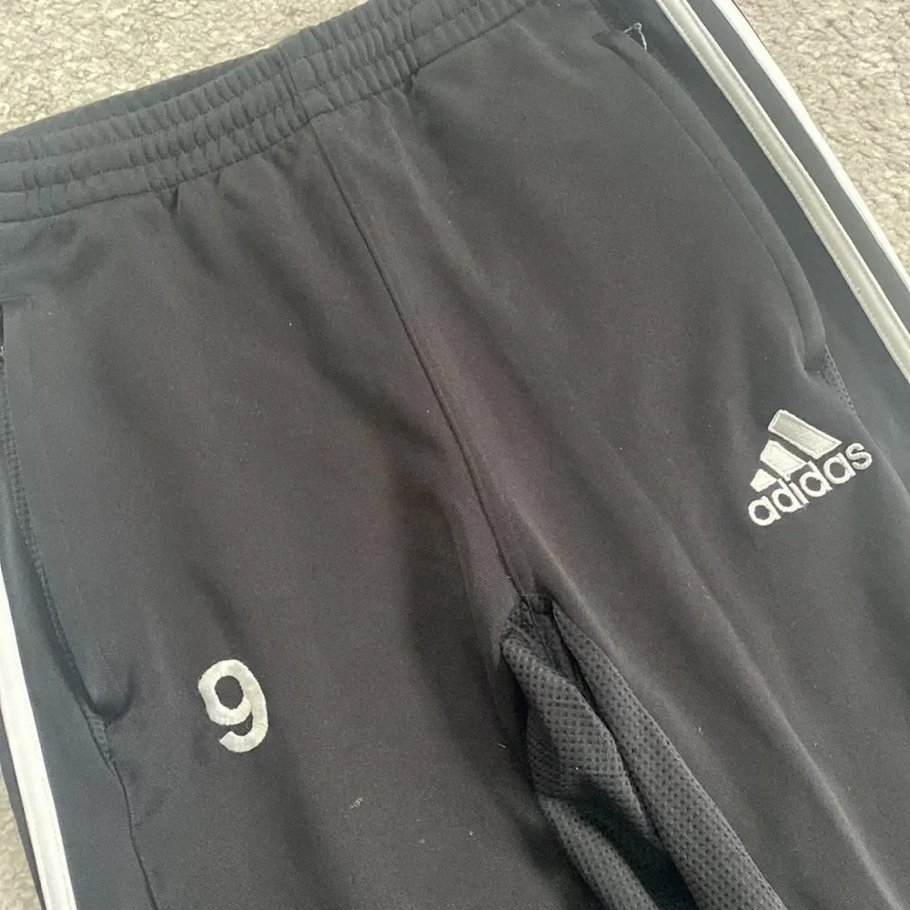 Adidas Unisex Black Athletic Soccer Track Zip Up Pants #9 Sz Small